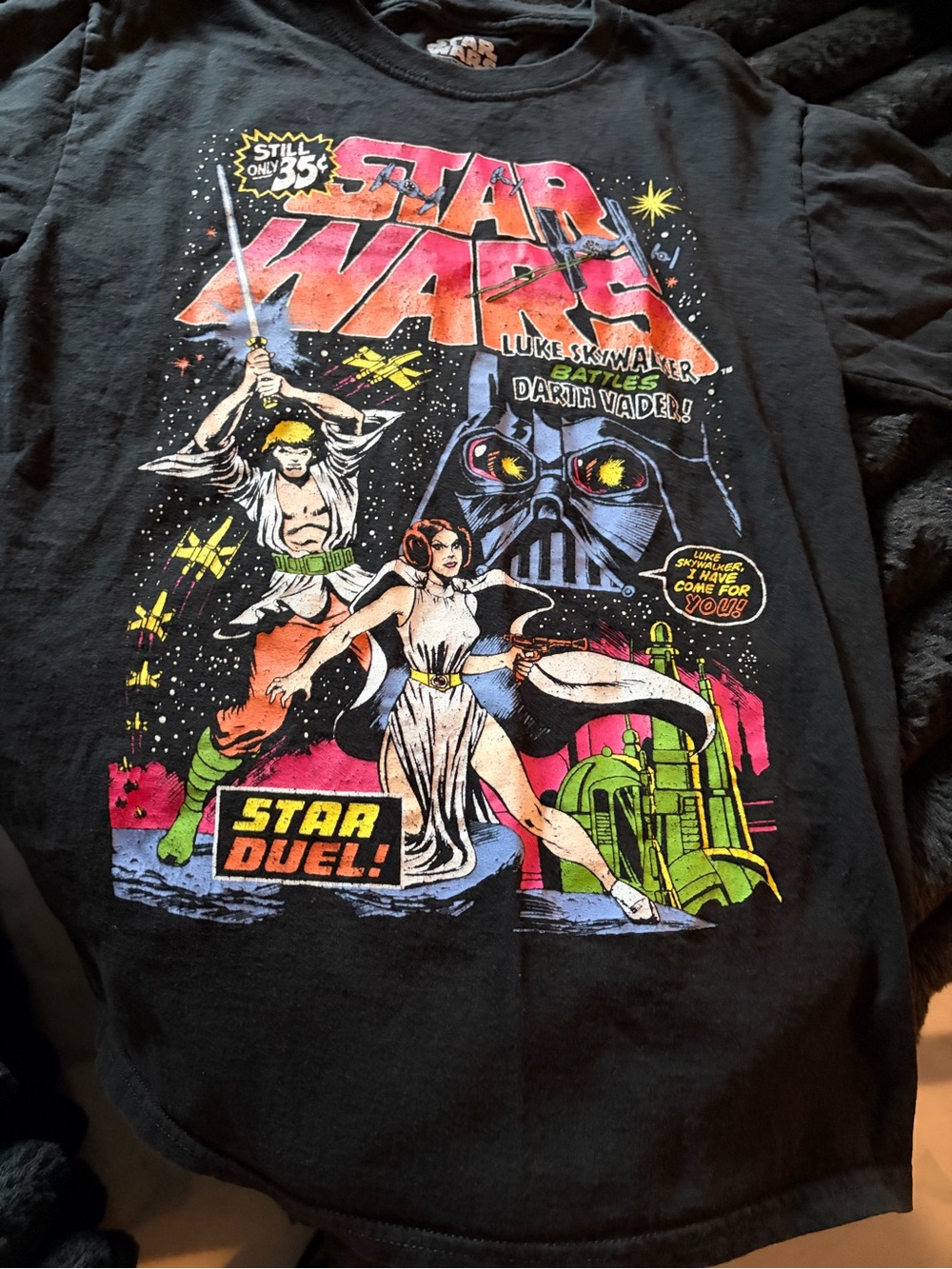 Star Wars Black Retro Comic Logo Tee with Multicolor Graphic - Picture 1 of 4